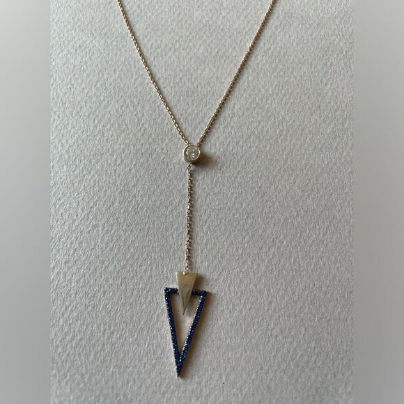 Elegant Gold and Blue Pendant Necklace M348 - Picture 2 of 5